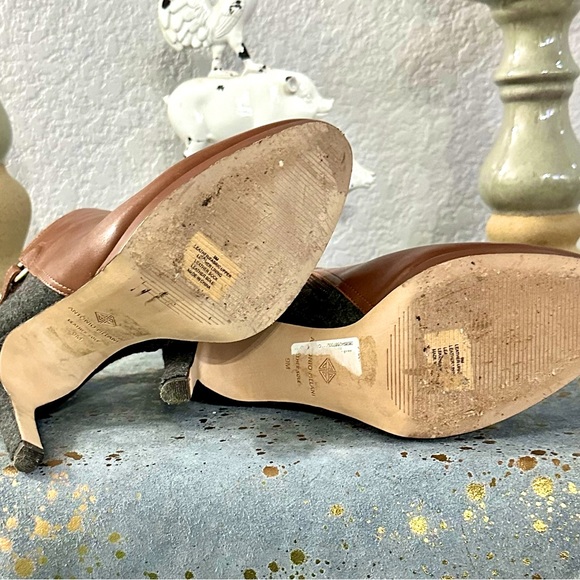 EUC Antonio Melani Brown Leather and Gray Wool Heeled Boots - Picture 14 of 16